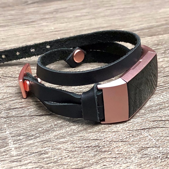 Black Double Wrap Rose Gold Charge 4 Leather Strap - Picture 5 of 8